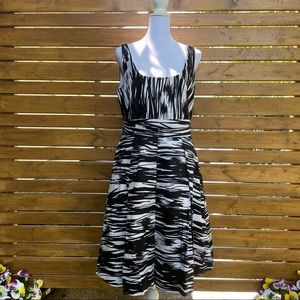 Calvin Klein Black and White Patterned Fit-and-Flare Dress